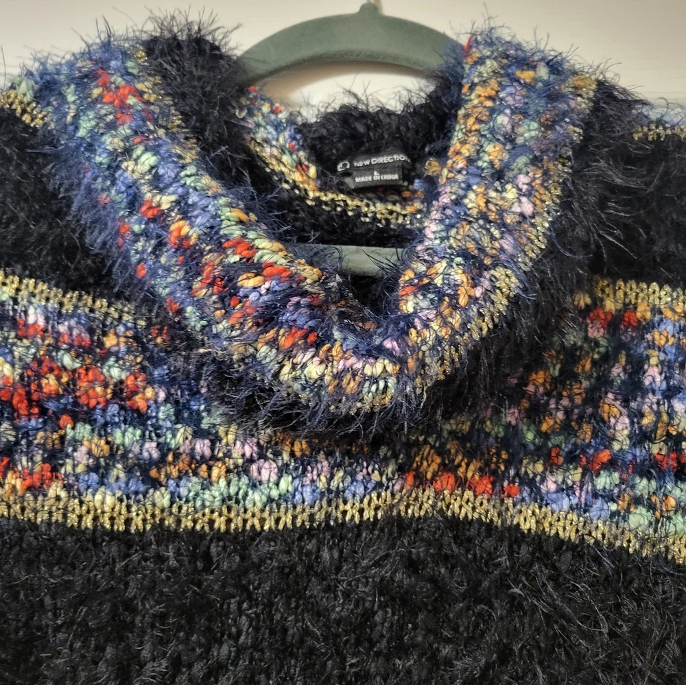 CLEARANCE New Directions Black and Multicolor Cowl Neck Sweater - Picture 9 of 10